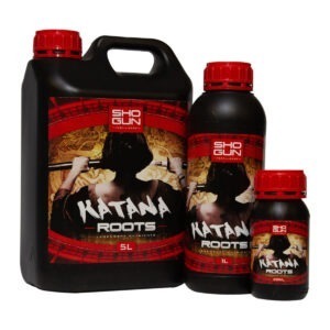 250ml, 1L and 5L bottles of Shogun Katana Roots